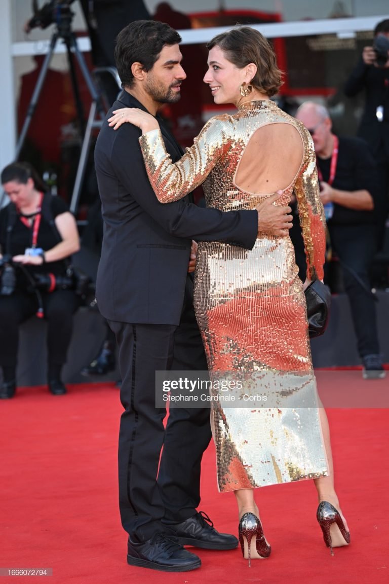 VENICE, ITALY - SEPTEMBER 07: Federica De Benedittis and Giulio Corso attend a red carpet for the movie "Lubo" at the 80th Venice International Film Festival on September 07, 2023 in Venice, Italy. (Photo by Stephane Cardinale - Corbis/Corbis via Getty Images)